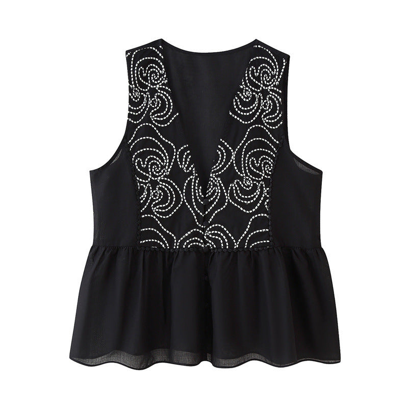 Ethnic Style Floral Lace Embroidered Sleeveless Shirt