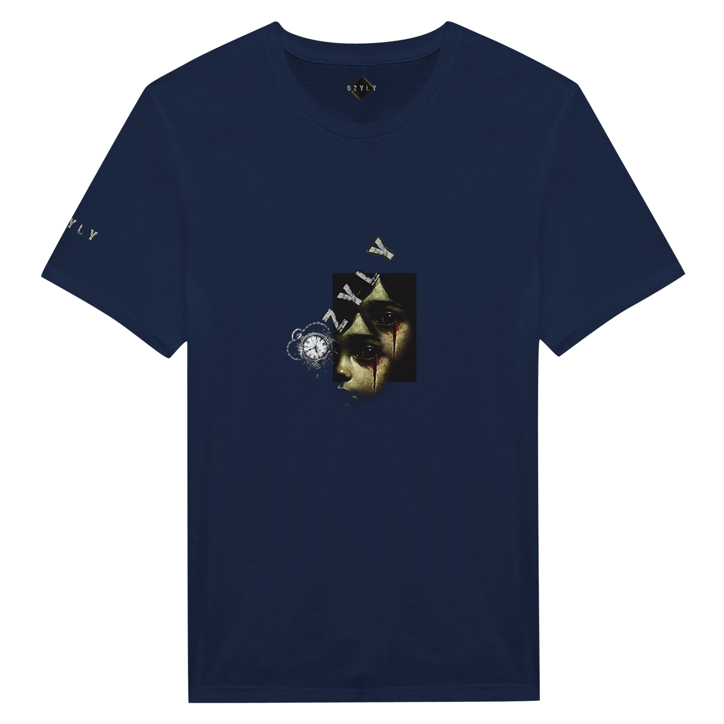 Navy blue Ghost face Portrait Print T-Shirt