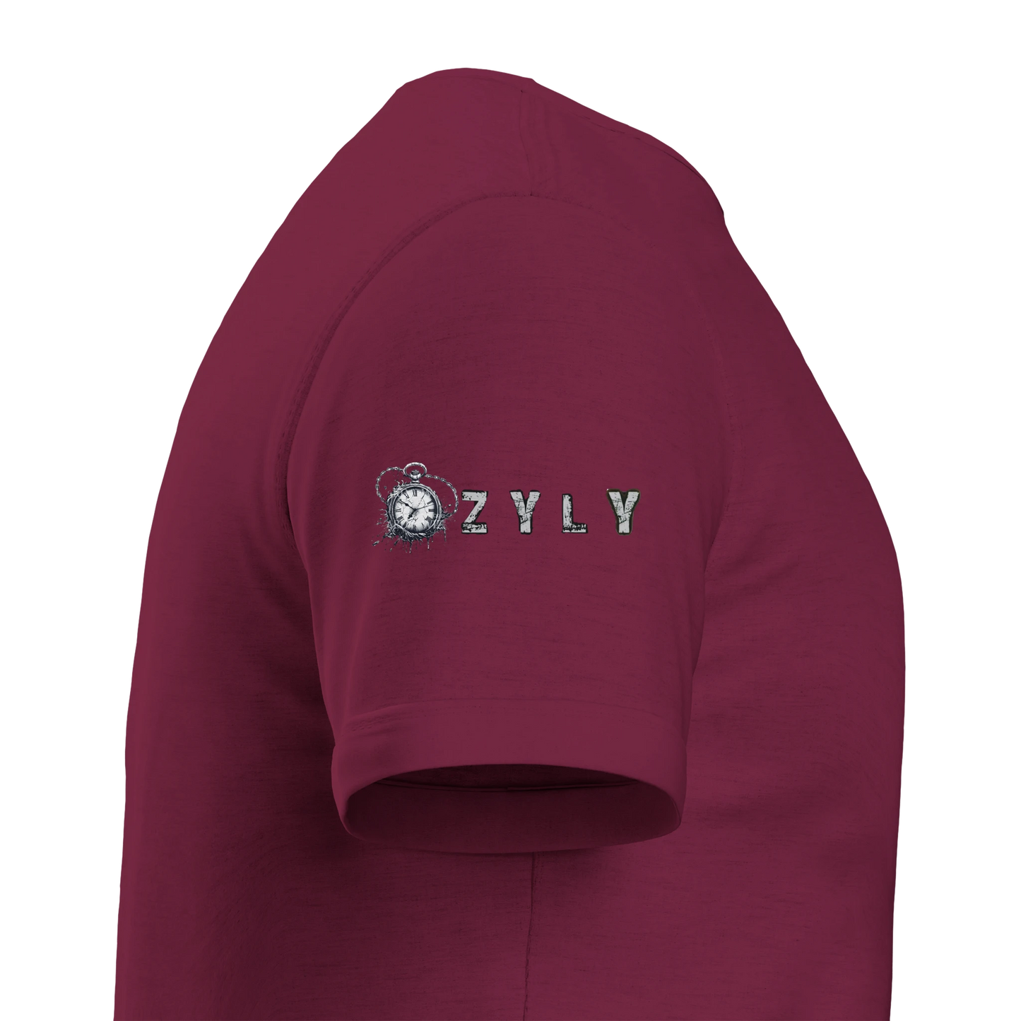Marroon t-shirt with little girl face with blood from eye with ''OZYLY'' logo