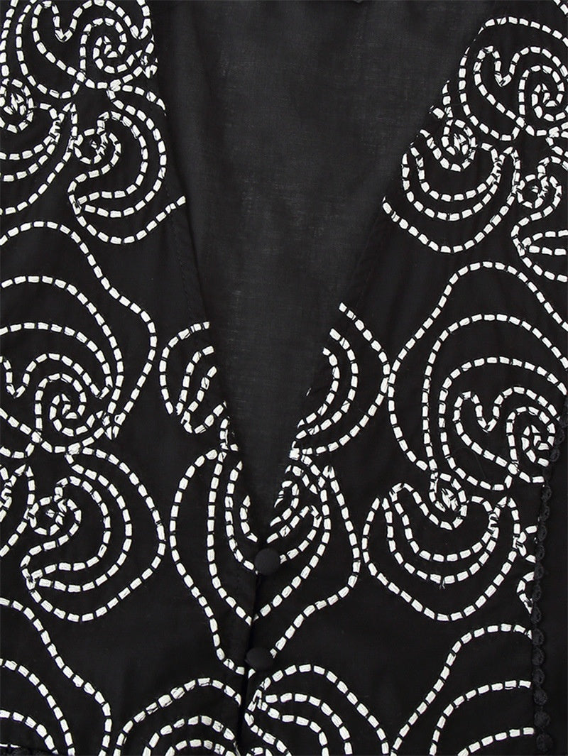 Ethnic Style Floral Lace Embroidered Sleeveless Shirt