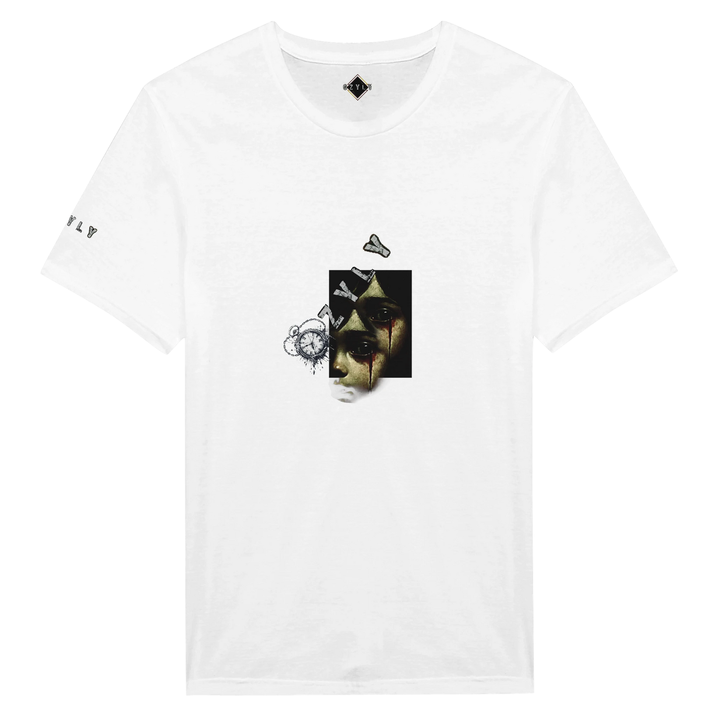 White Ghost face Portrait Print T-Shirt
