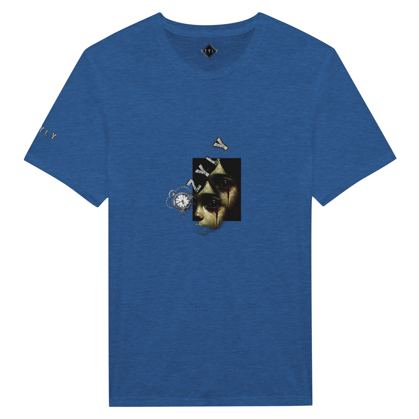 Blue Ghost face Portrait Print T-Shirt