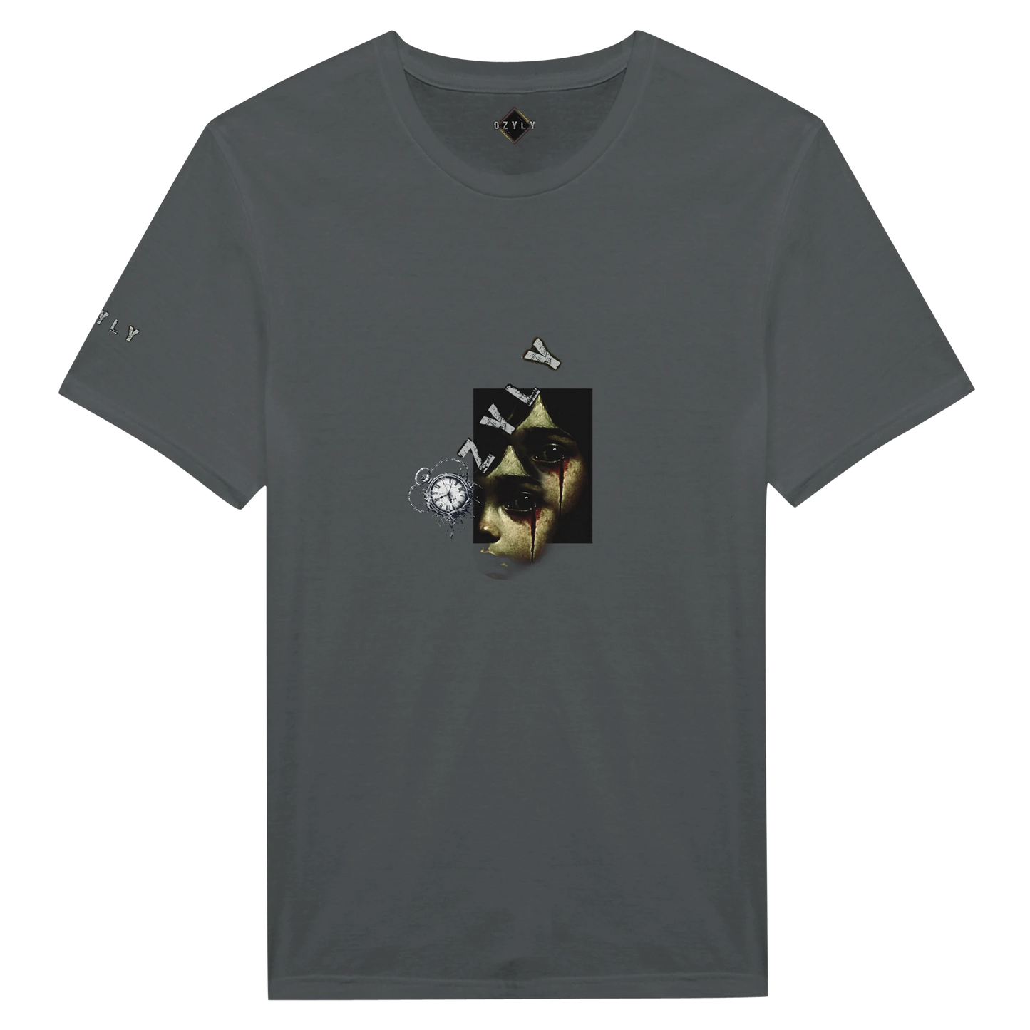 Grey Ghost face Portrait Print T-Shirt
