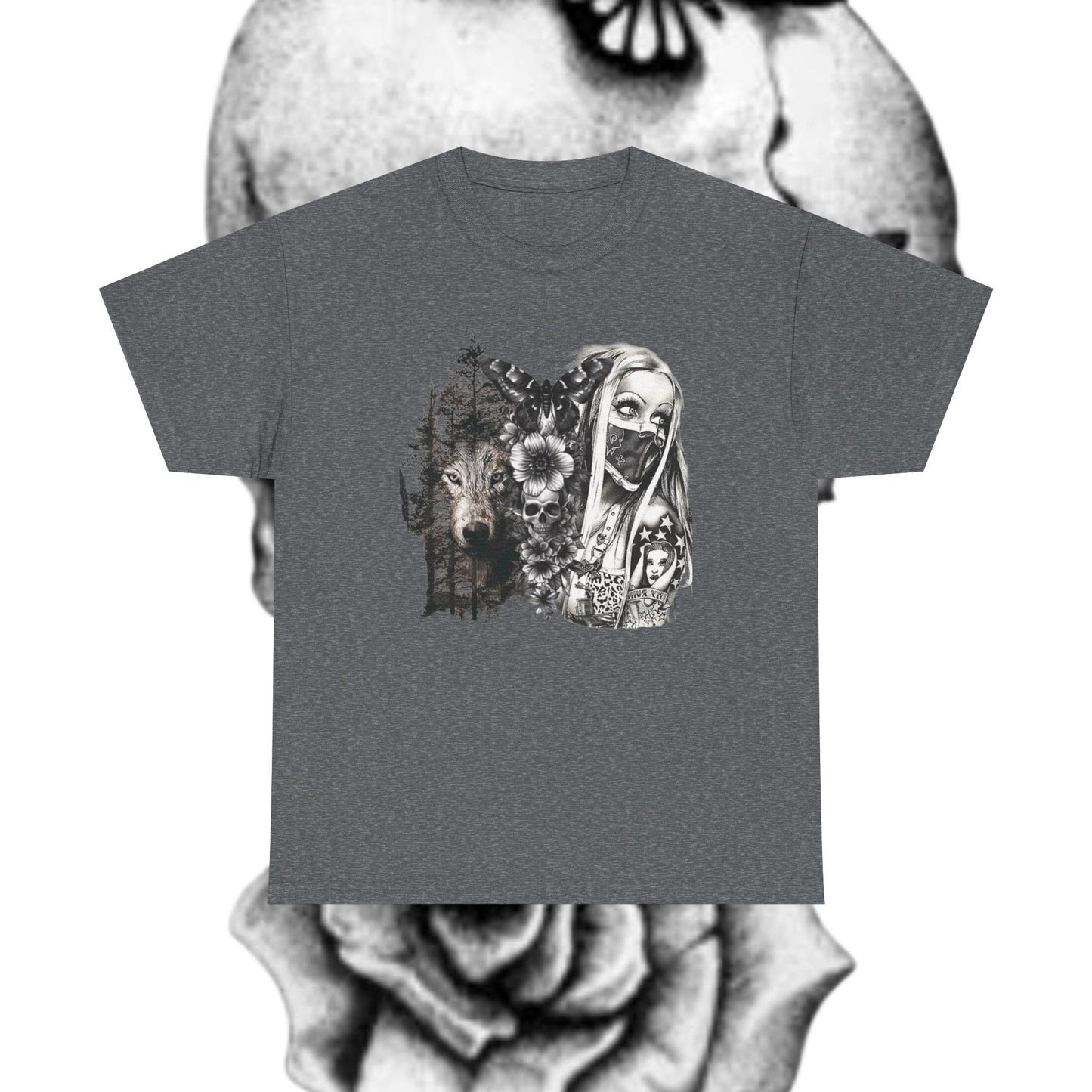 Gothic Art Unisex Heavy Cotton Tee, Vintage Graphic Shirt, Alternative Fashion Top, Edgy Casual Wear, Unique Gift Idea