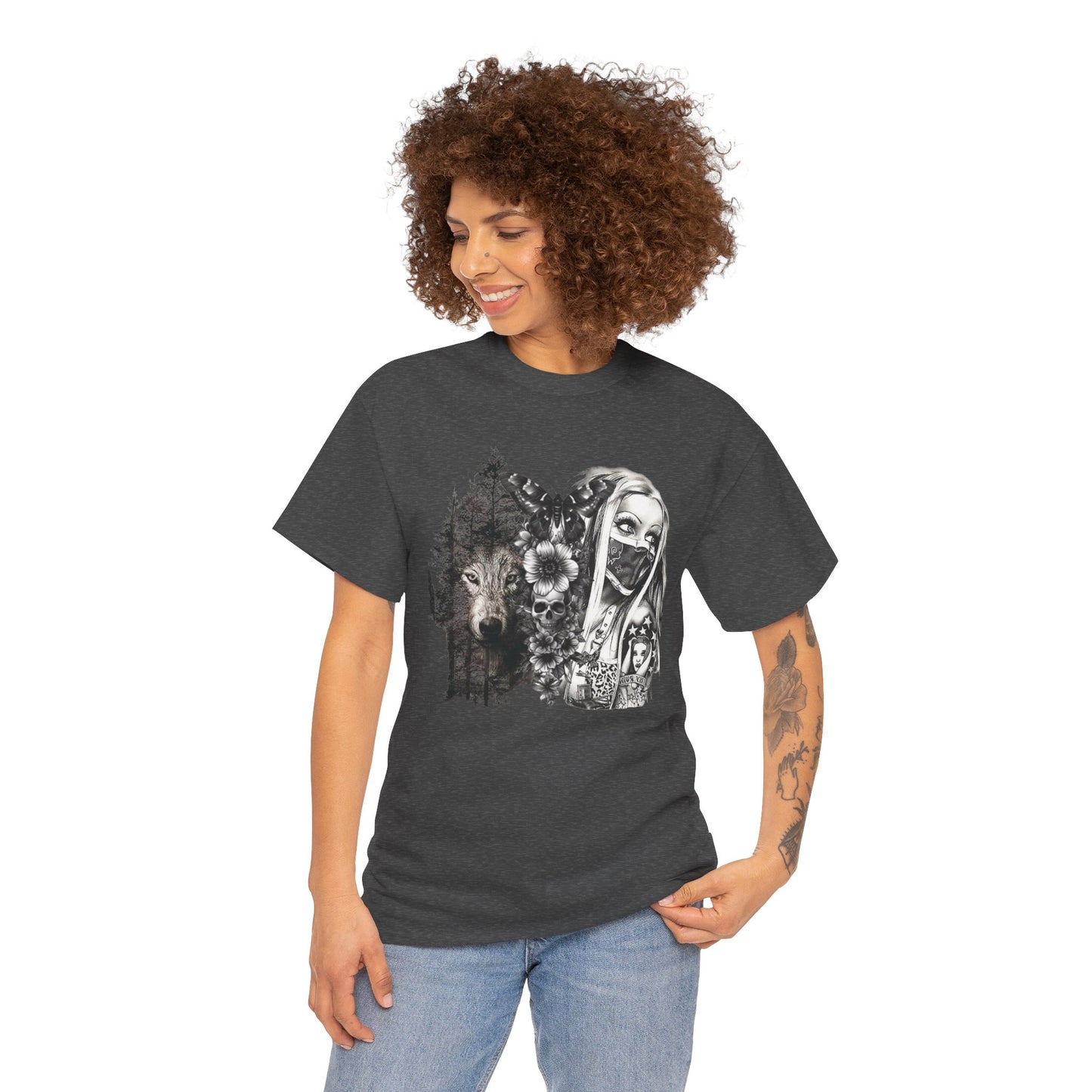 Gothic Art Unisex Heavy Cotton Tee, Vintage Graphic Shirt, Alternative Fashion Top, Edgy Casual Wear, Unique Gift Idea