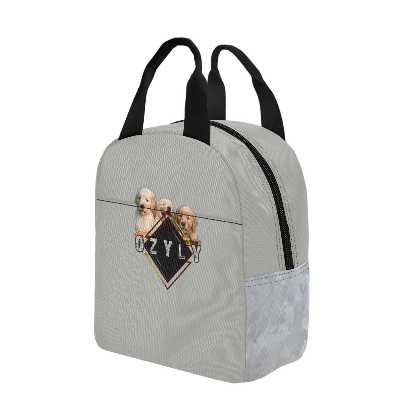 Gray Insulated Zipper Lunch Bag