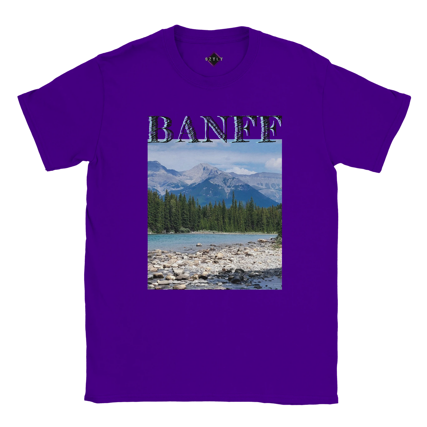 Purple t-shirt with Banff national park graphic on a white background Banff plus size Classic Unisex Crewneck T-shirt | Gildan® 64000