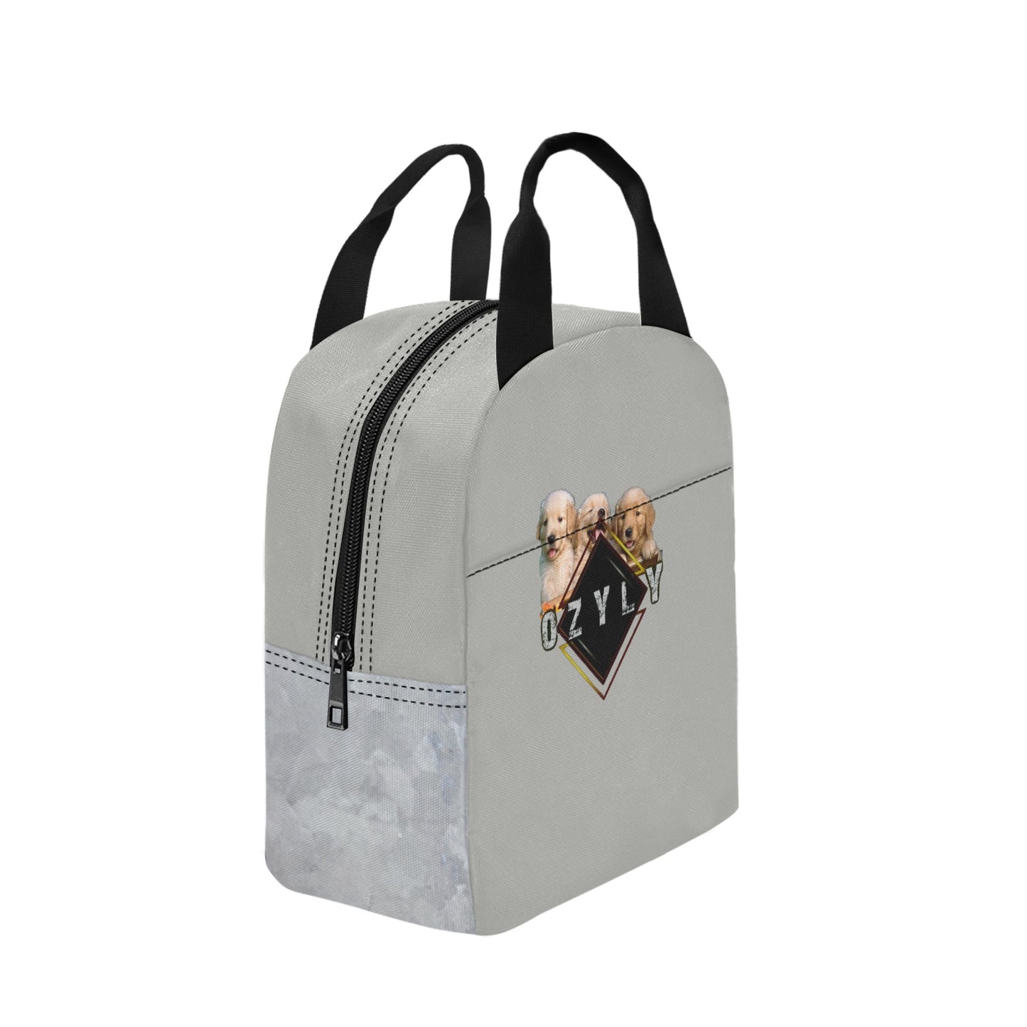 Gray Insulated Zipper Lunch Bag