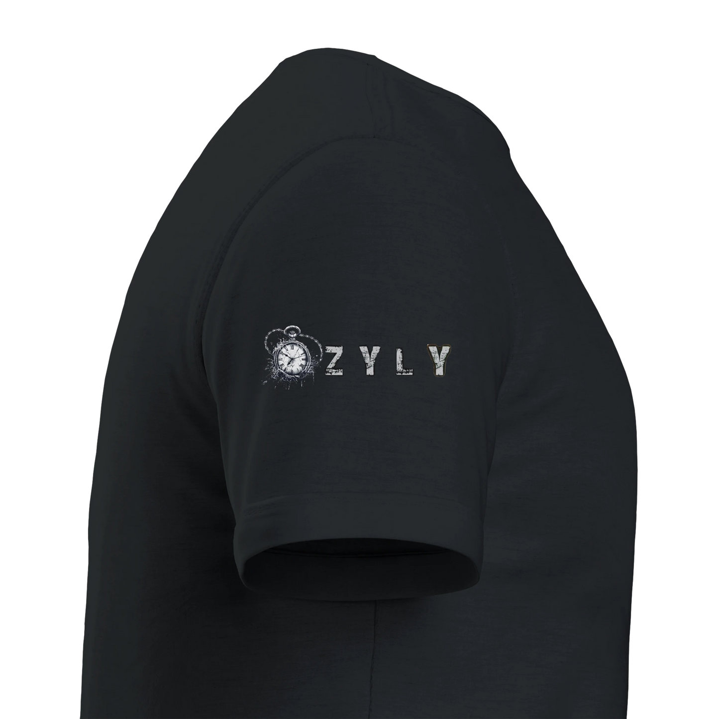 Black hoodie with 'ZYLY' logo on a white background