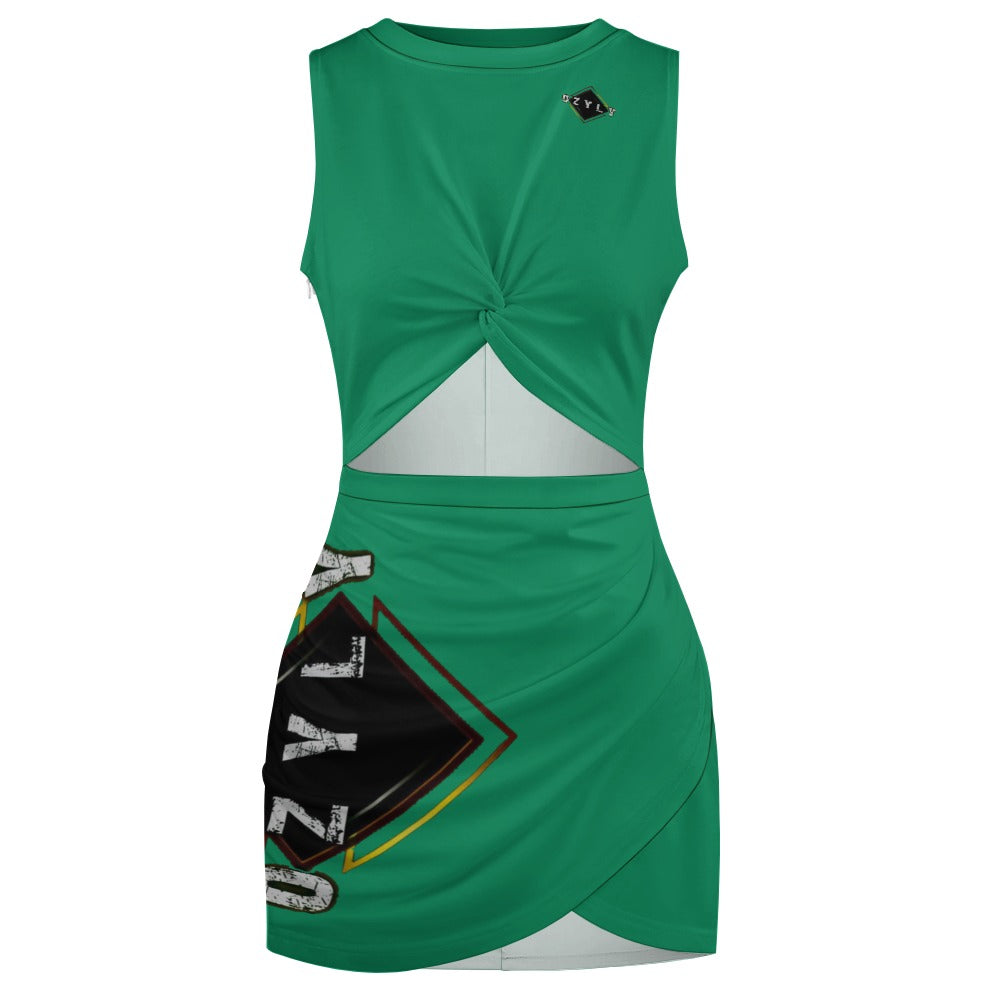 Green Navel-Baring Cross-Fit Hip Skirt