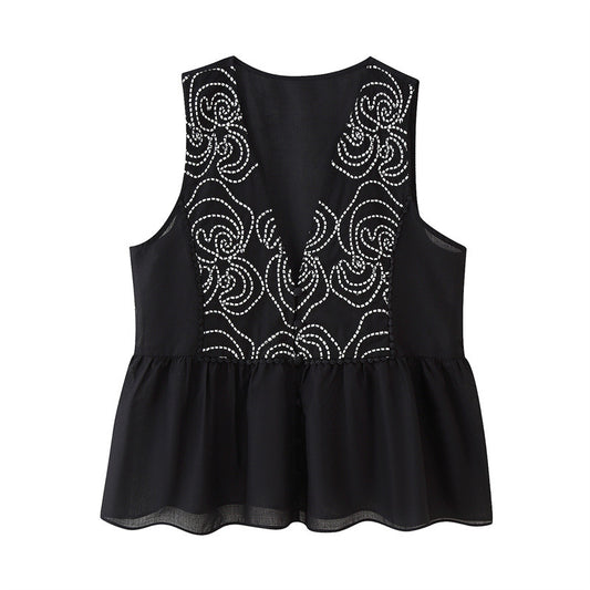 Ethnic Style Floral Lace Embroidered Sleeveless Shirt