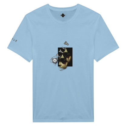 Light Blue t-shirt with little girl face with blood from eye with ''OZYLY'' logo