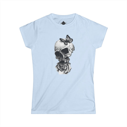 Women's Skull & Butterfly Graphic Tee, Edgy Fashion, Gothic Gift, Casual Wear, Feminine Style, Unique T-Shirt