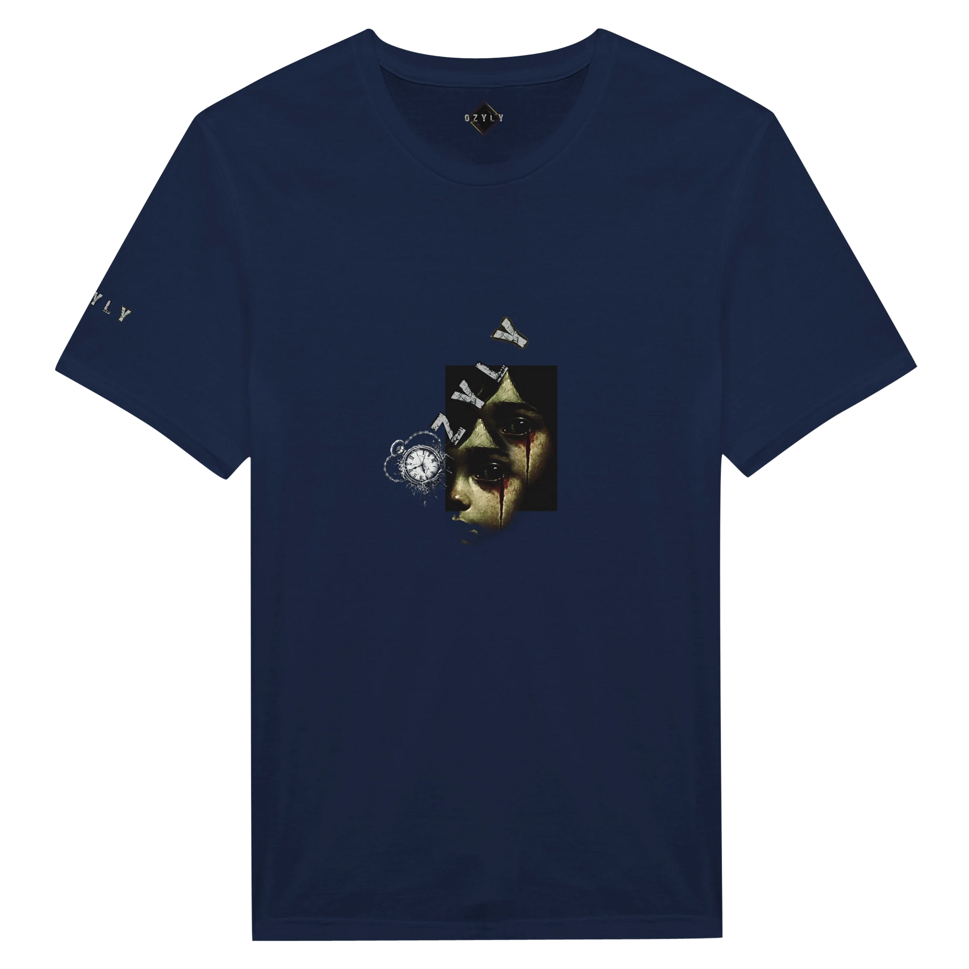 Navy blue Ghost face Portrait Print T-Shirt