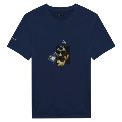 Navy blue Ghost face Portrait Print T-Shirt