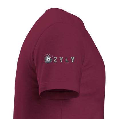 Marroon t-shirt with little girl face with blood from eye with ''OZYLY'' logo
