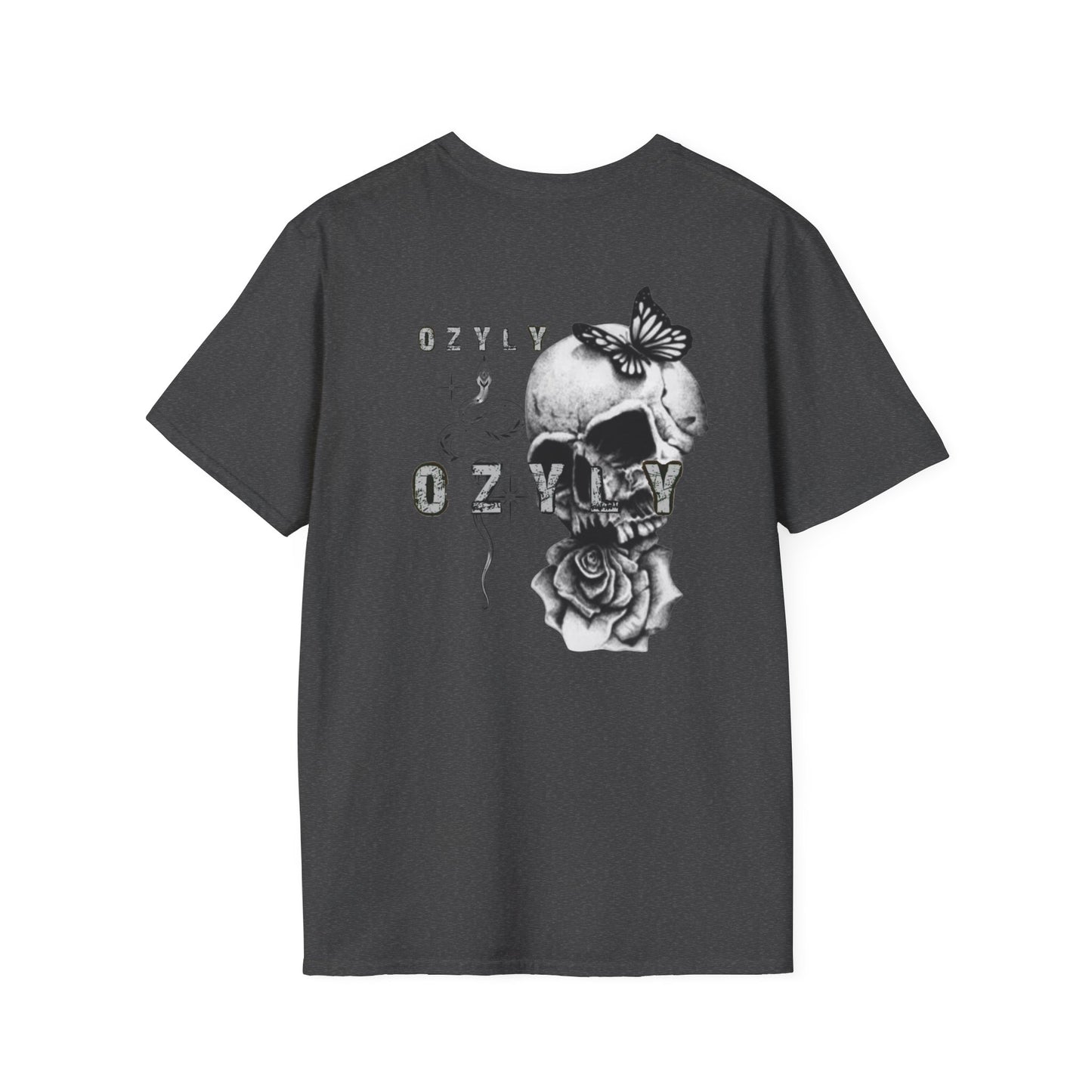 Copy of Copy of Skull and Butterfly Graphic Tee | Edgy Unisex Softstyle T-Shirt for Music Lovers, Gift for Halloween, Alternative Fashion
