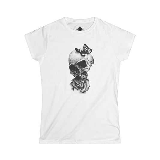 Women's Skull & Butterfly Graphic Tee, Edgy Fashion, Gothic Gift, Casual Wear, Feminine Style, Unique T-Shirt