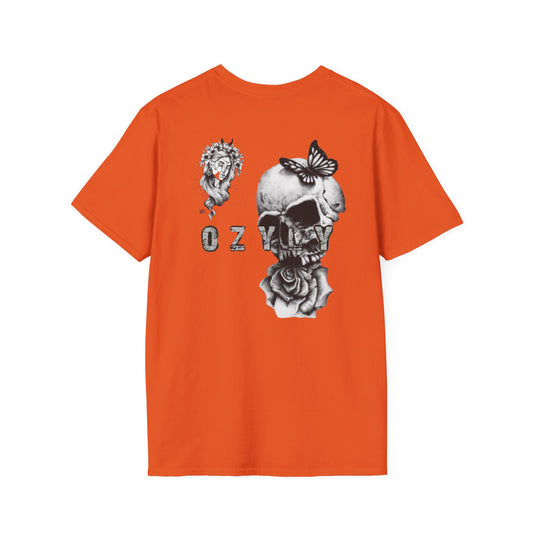 Skull and Butterfly Graphic Tee | Edgy Unisex Softstyle T-Shirt for Music Lovers, Gift for Halloween, Alternative Fashion