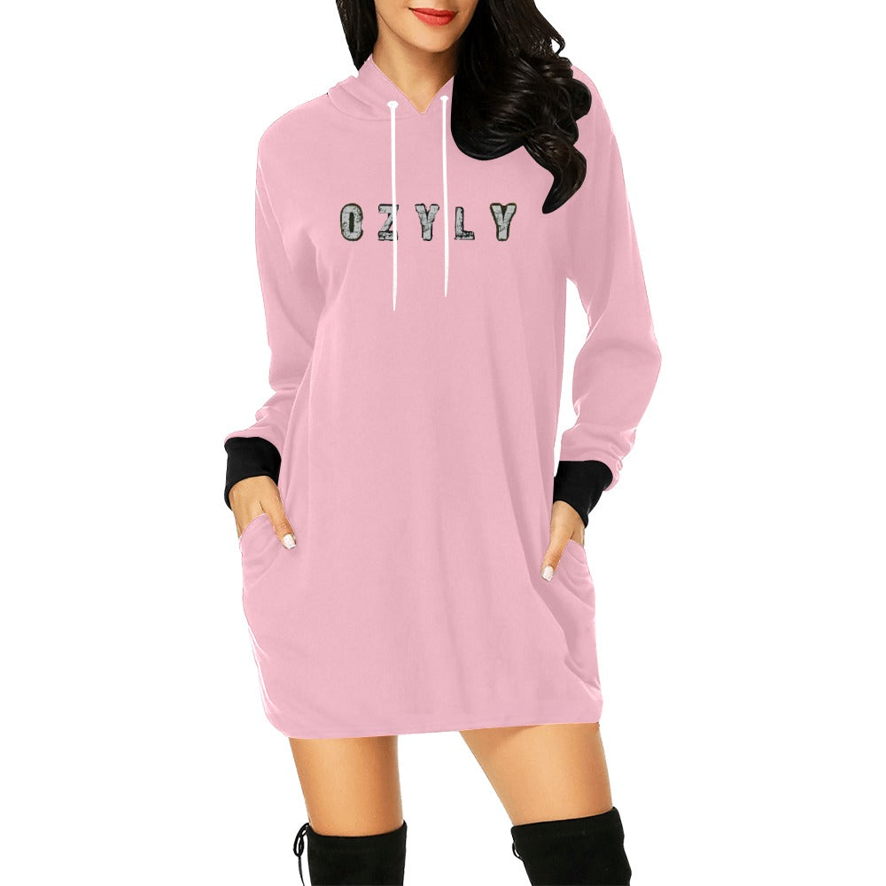 Pink Women's Hoodie Mini Dress with ''OZYLY'' logo