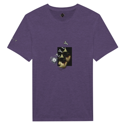 Purple t-shirt with a graphic design on a white background t-shirt with a girl Ghost face Portrait graphic