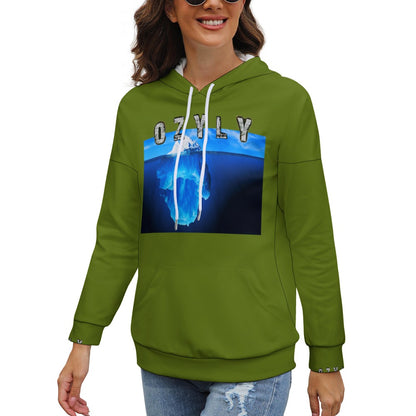 Green comfort with a modern silhouette Dropped Sleeve Hoodie with iceberg print and OZYLY logo