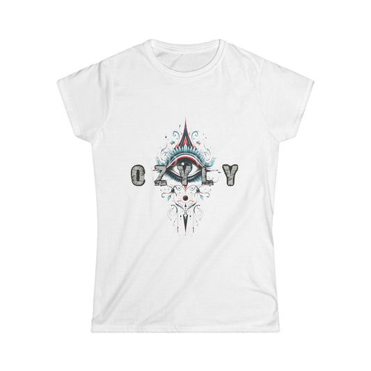 Artistic Shark Women's Tee, Unique Graphic T-Shirt for Ocean Lovers, Summer Casualwear, Beach Days, Gift Idea for Adventure Seekers