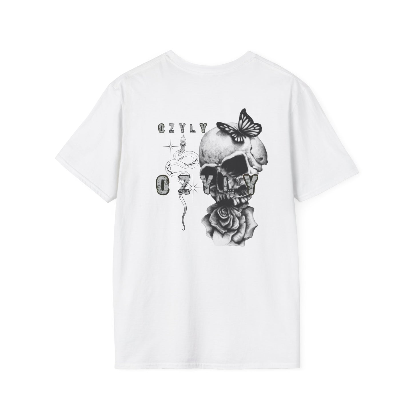 Copy of Copy of Skull and Butterfly Graphic Tee | Edgy Unisex Softstyle T-Shirt for Music Lovers, Gift for Halloween, Alternative Fashion