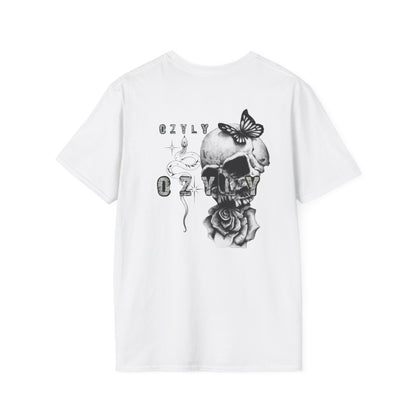 Copy of Copy of Skull and Butterfly Graphic Tee | Edgy Unisex Softstyle T-Shirt for Music Lovers, Gift for Halloween, Alternative Fashion