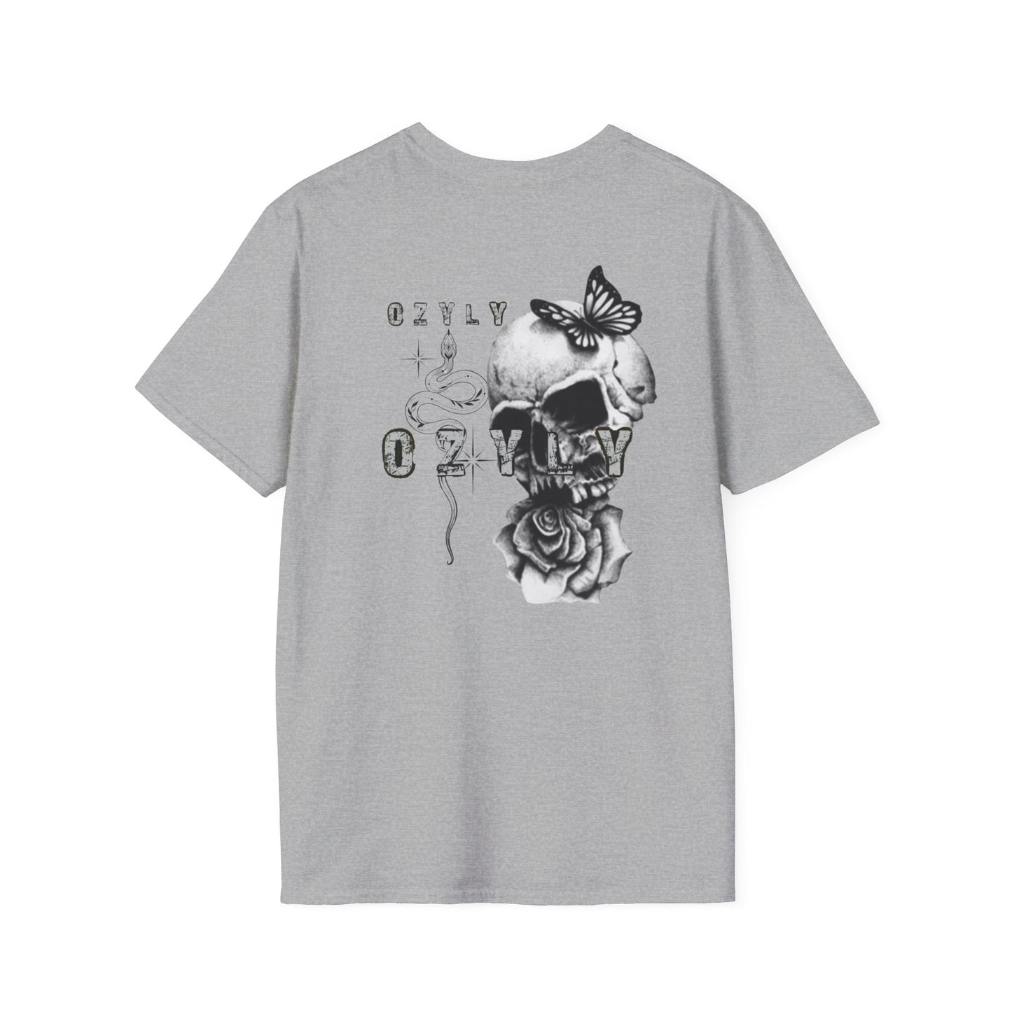 Copy of Copy of Skull and Butterfly Graphic Tee | Edgy Unisex Softstyle T-Shirt for Music Lovers, Gift for Halloween, Alternative Fashion