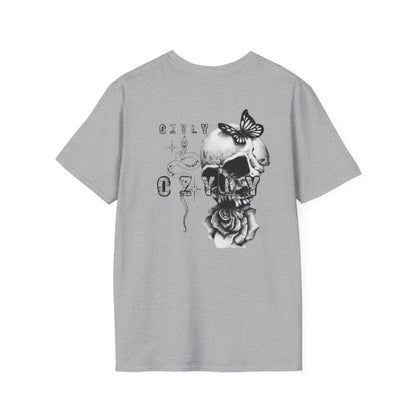 Copy of Copy of Skull and Butterfly Graphic Tee | Edgy Unisex Softstyle T-Shirt for Music Lovers, Gift for Halloween, Alternative Fashion