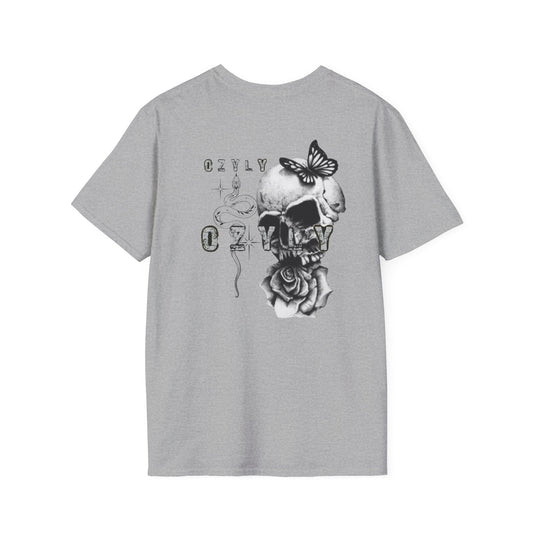 Copy of Copy of Skull and Butterfly Graphic Tee | Edgy Unisex Softstyle T-Shirt for Music Lovers, Gift for Halloween, Alternative Fashion