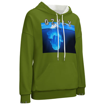 Green comfort with a modern silhouette Dropped Sleeve Hoodie with iceberg print and OZYLY logo