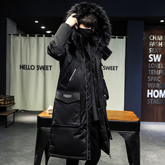 Veste d'hiver longue en duvet à capuche pour homme