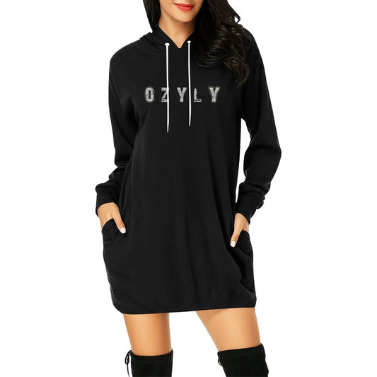 Black Women's Hoodie Mini Dress with ''OZYLY'' logo