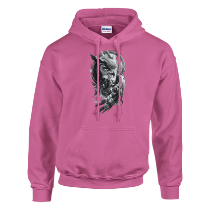 Pink hoodie with a graphic design on a white background Classic Unisex Pullover Hoodie | Gildan® 18500 with owl
