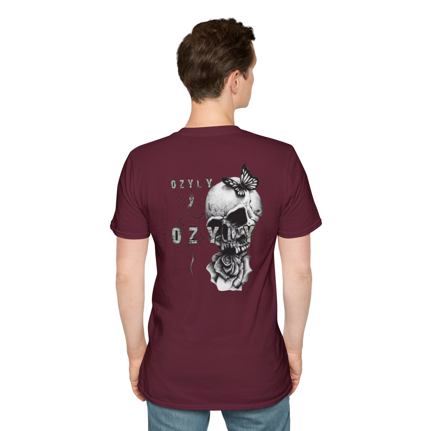 Copy of Copy of Skull and Butterfly Graphic Tee | Edgy Unisex Softstyle T-Shirt for Music Lovers, Gift for Halloween, Alternative Fashion