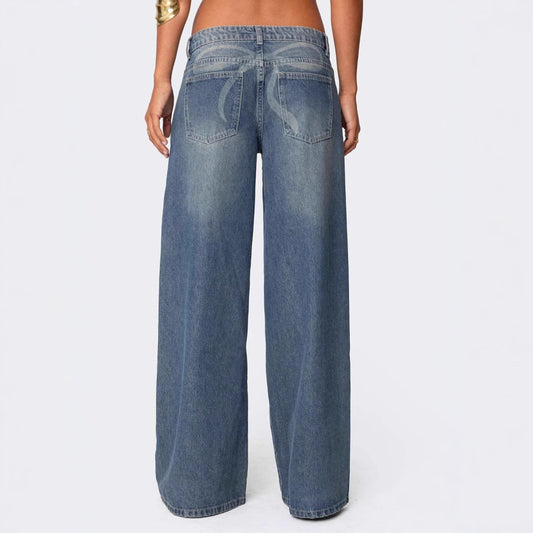 Stylish wide-leg denim trousers and jeans for women.