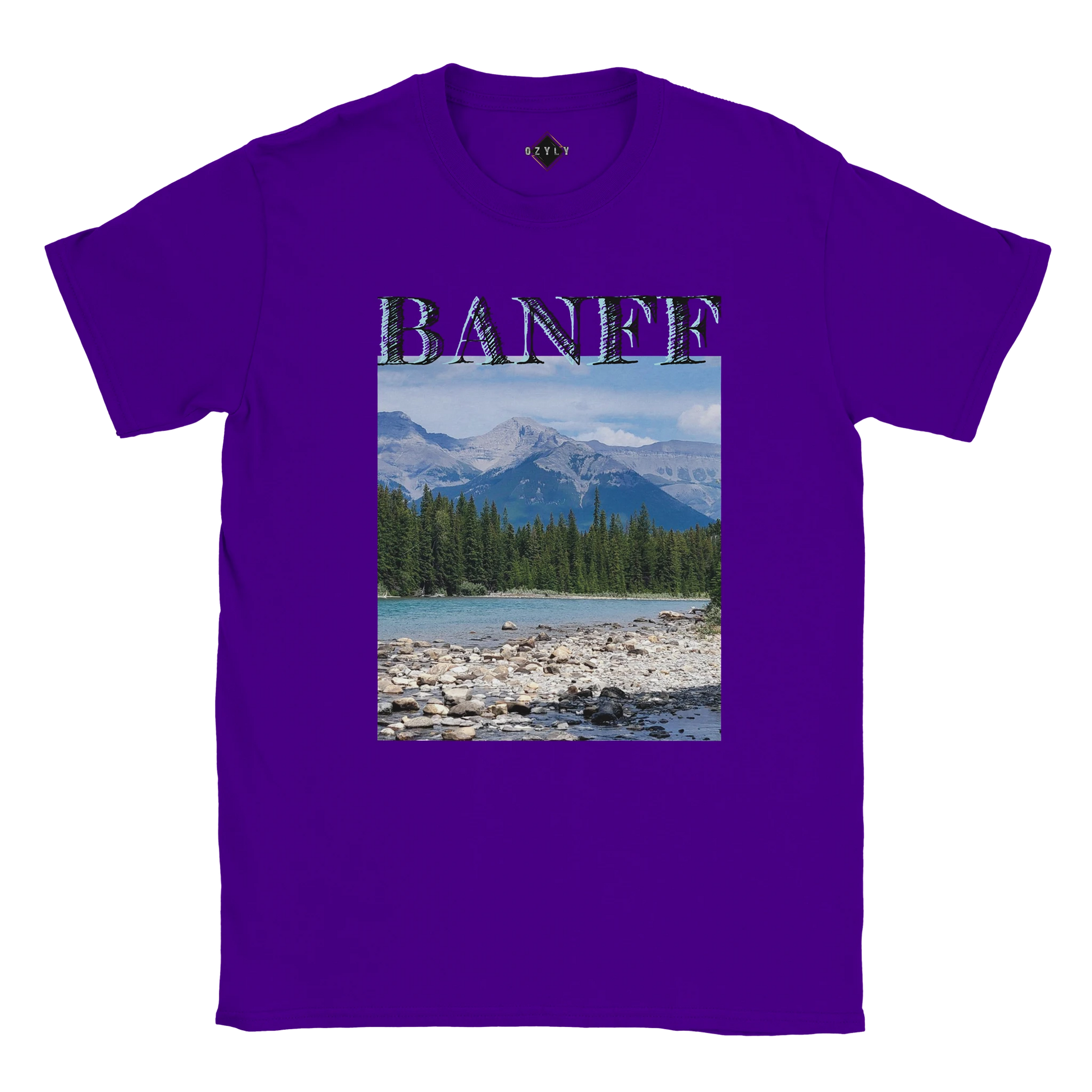 Purple t-shirt with Banff national park graphic on a white background Banff plus size Classic Unisex Crewneck T-shirt | Gildan® 64000