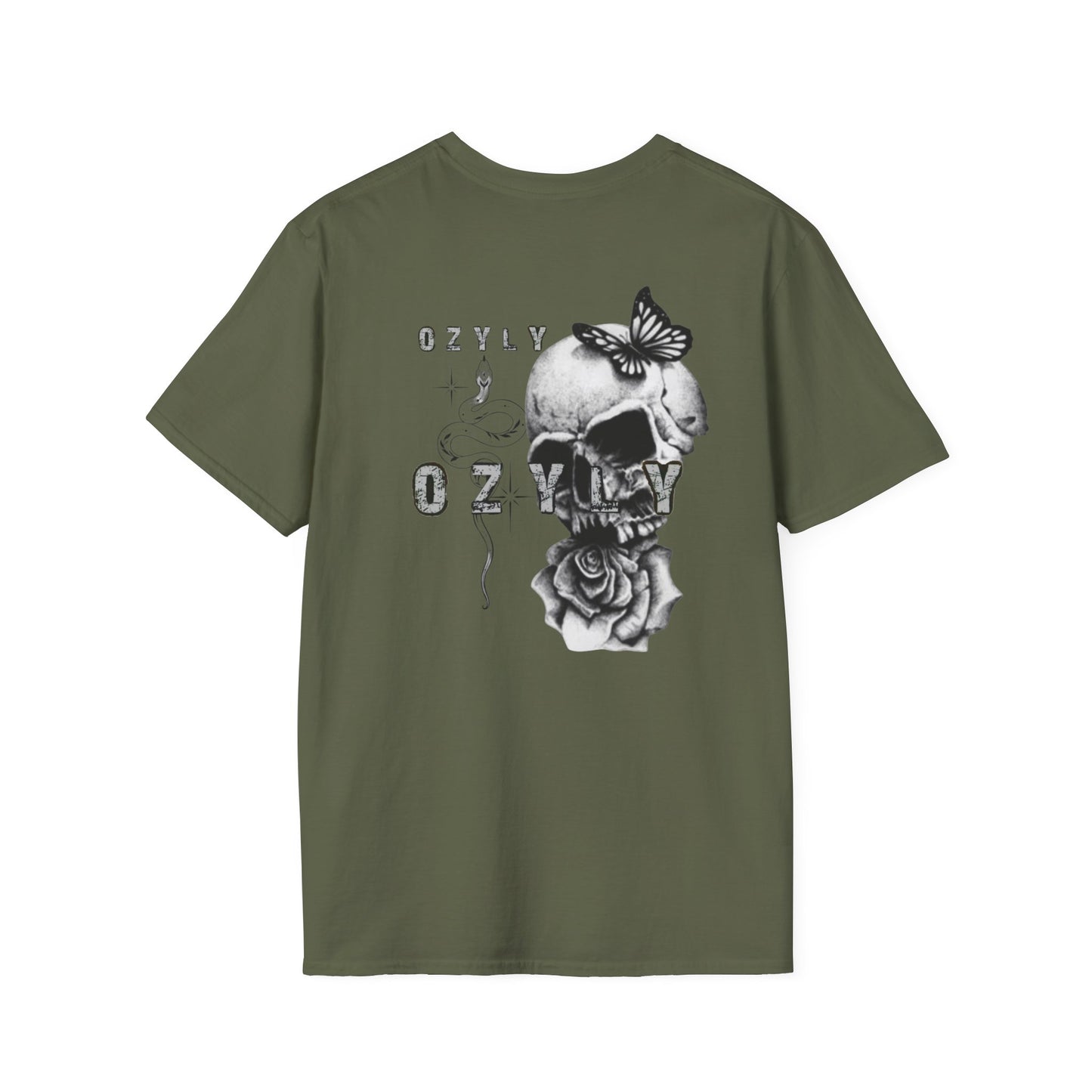 Copy of Copy of Skull and Butterfly Graphic Tee | Edgy Unisex Softstyle T-Shirt for Music Lovers, Gift for Halloween, Alternative Fashion