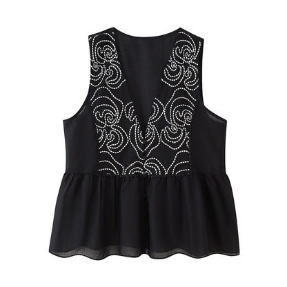 Ethnic Style Floral Lace Embroidered Sleeveless Shirt
