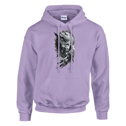 Purple hoodie with a graphic design on a white background Classic Unisex Pullover Hoodie | Gildan® 18500 with owl