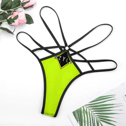 Yellow T-back 1 piece bikini