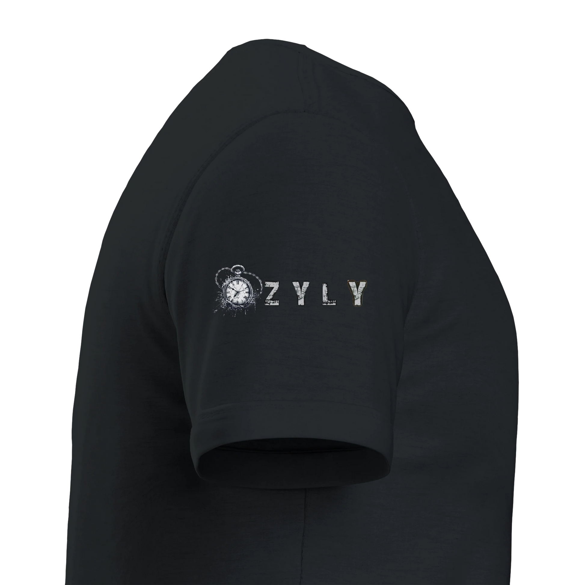 Black hoodie with 'ZYLY' logo on a white background
