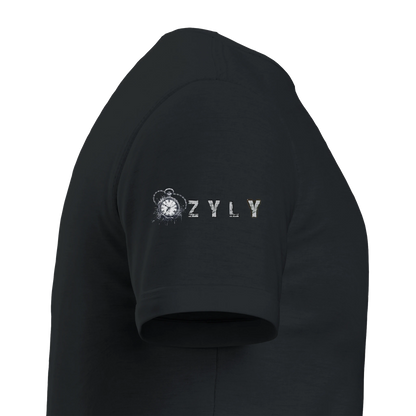 Black hoodie with 'ZYLY' logo on a white background