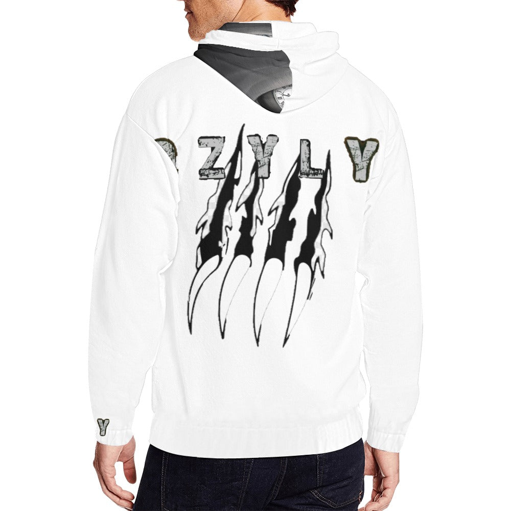 Bear Claws on White Men Hoodie with OZYLY name