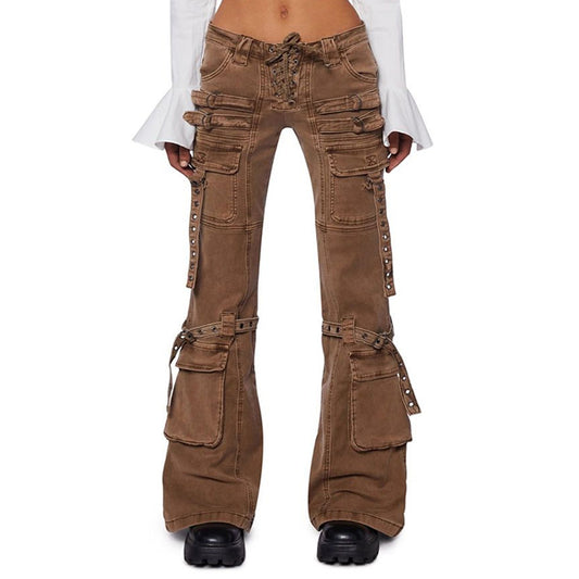Pantalon cargo évasé effet usé