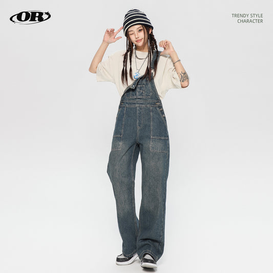 Women vintage loose wash overwear jeans