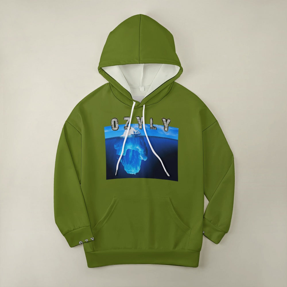 Green comfort with a modern silhouette Dropped Sleeve Hoodie with iceberg print and OZYLY logo