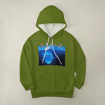 Green comfort with a modern silhouette Dropped Sleeve Hoodie with iceberg print and OZYLY logo